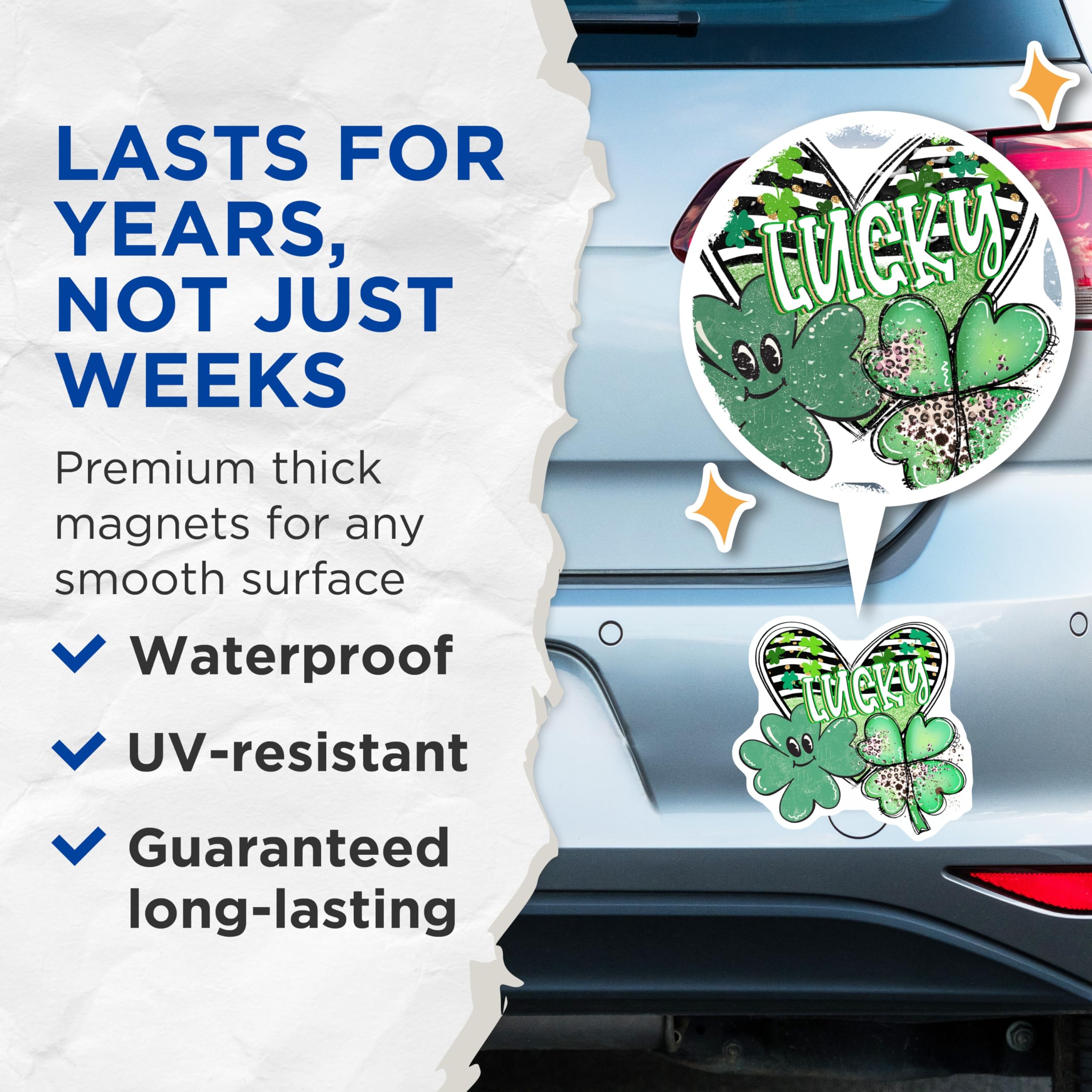 (2 Pack) Lucky Shamrocks Magnets - St Patricks Day Decor - Irish Clover Accessories - 5 Inches On Longest Side - Thick Durable Magnet - Made in USA - MAG20176