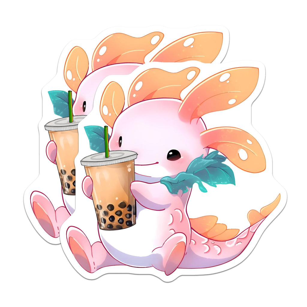(2 Pack) Cute Axolotl Holding Boba Tea Magnets - Kawaii Animal Lover - Unique Axolotl Art - 5" On Longest Side - for Cars, Fridges, Toolboxes - Made in USA - MAG7790