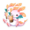 (2 Pack) Cute Axolotl Holding Boba Tea Magnets - Kawaii Animal Lover - Unique Axolotl Art - 5" On Longest Side - for Cars, Fridges, Toolboxes - Made in USA - MAG7790