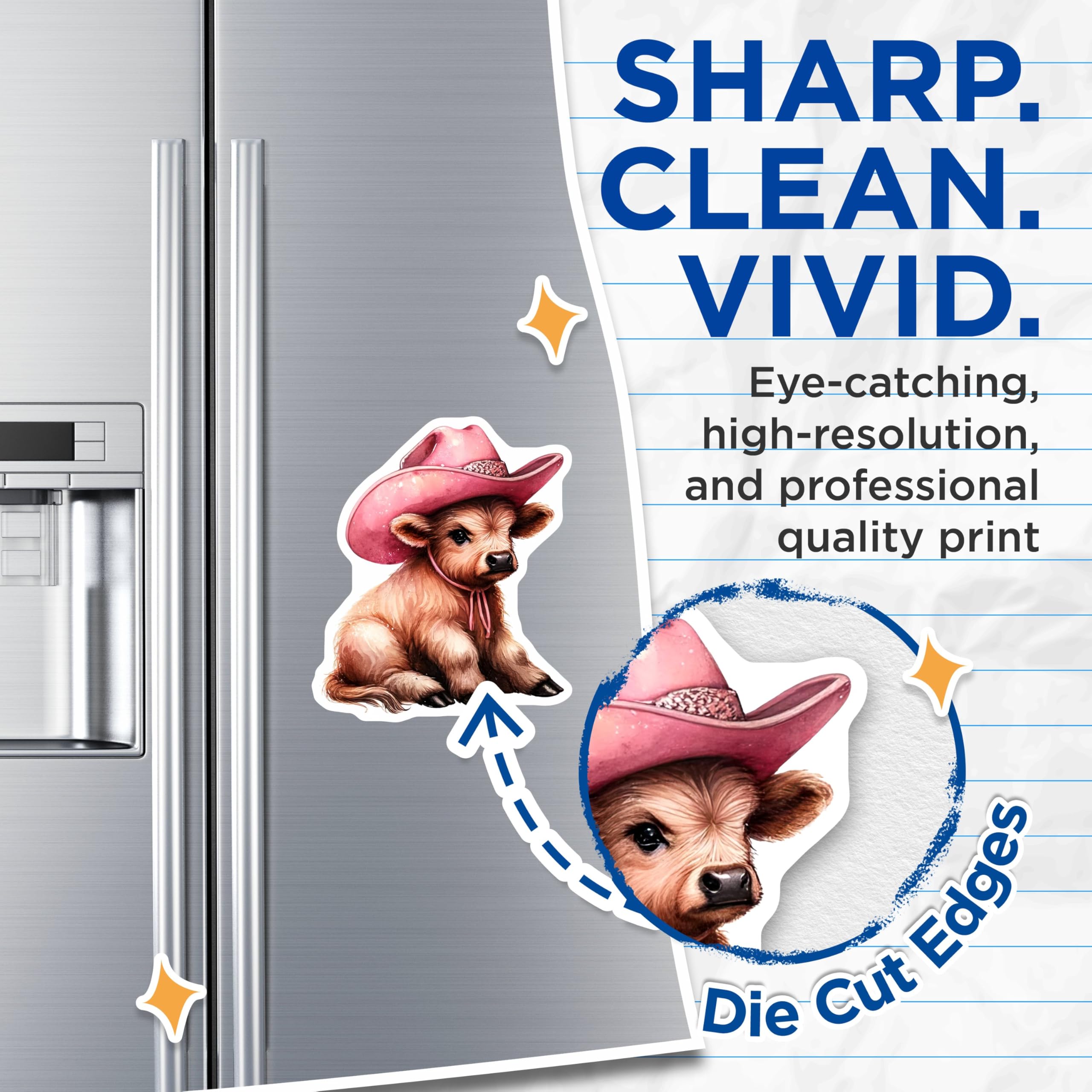 (2 Pack) Cute Baby Cow Magnets - Pink Cowboy Hat Magnets - Farm Animal Magnets - Kids Room Decor Magnets - 5" On Longest Side - for Cars, Refrigerators, Toolboxes, Lockers - Made in USA MAG3612