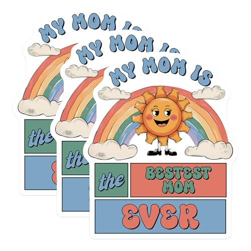 (3 Pack) Best Mom Ever Decals - Retro Sun Rainbow - Mothers Day Decals - 3 Inches On Longest Side - Easy Peel & Apply - Made in USA - 3MCS7227