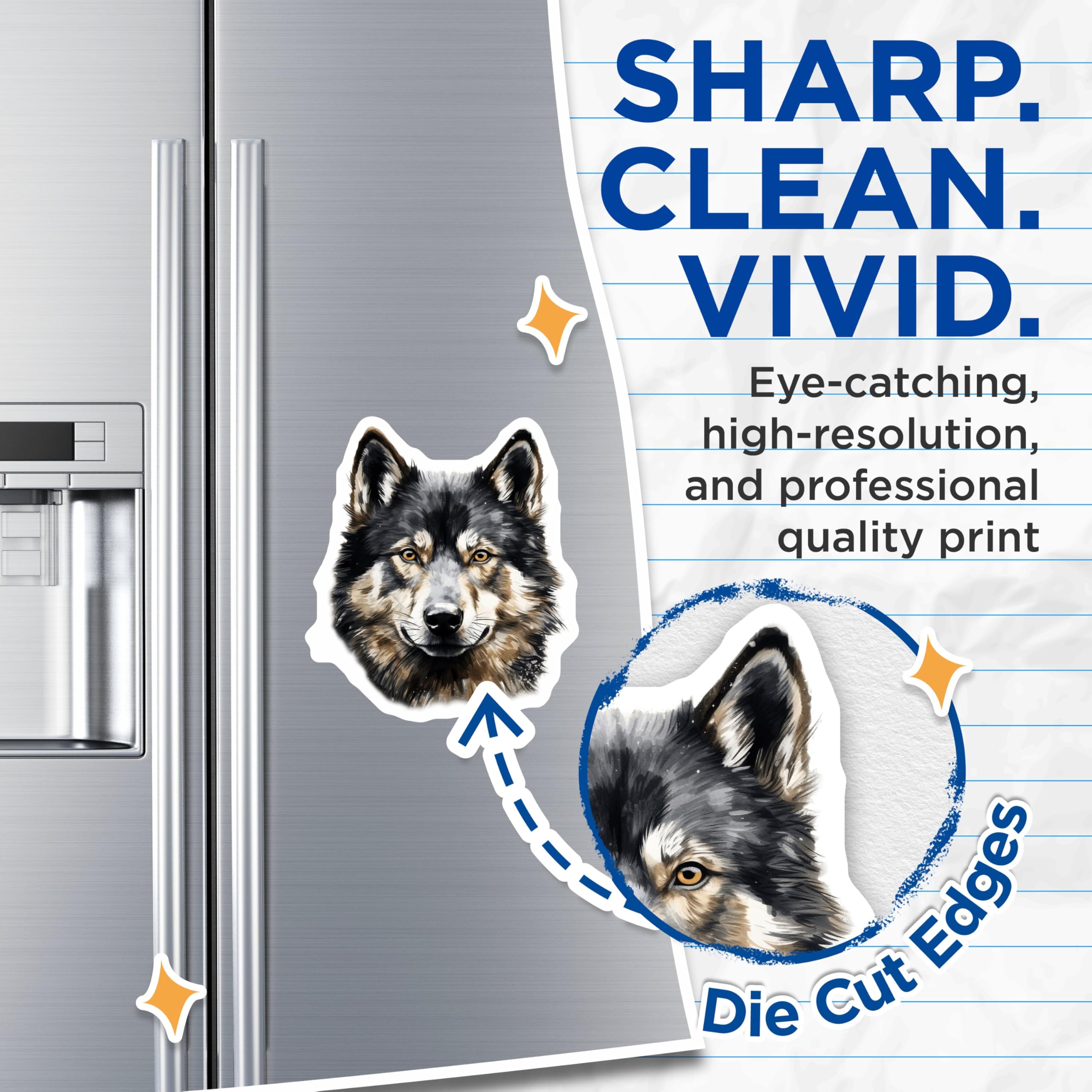 (2 Pack) Majestic Wolf Head Magnets - Wildlife Animal Decor - Nature Lover Refrigerator Accessory - 5 Inches On Longest Side - Thick Durable Magnet - Made in USA - MAG30780