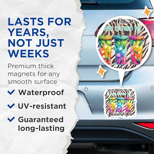 (2 Pack) Don't Talk to Me Until I've Had My Loaded Tea Magnets - Funny Kitchen Decor - 5" On Longest Side - for Cars, Fridges, Toolboxes - Made in USA - MAG8300
