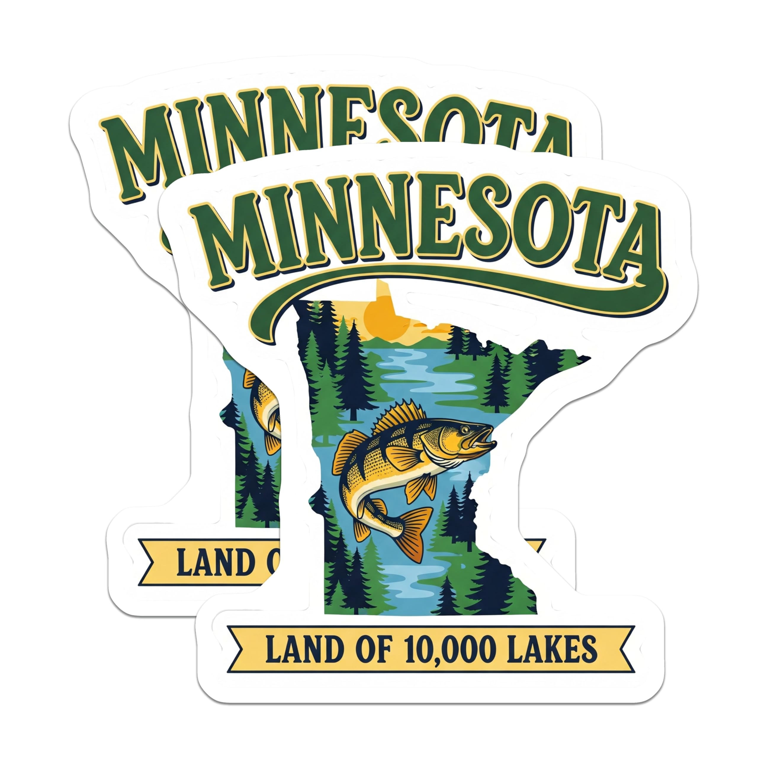 (2 Pack) Minnesota Magnets - Land of 10000 Lakes - Walleye Fishing Souvenir - 5" On Longest Side - Premium Magnet - for Cars, Refrigerators, Toolboxes, Lockers - Made in USA - MAG14454