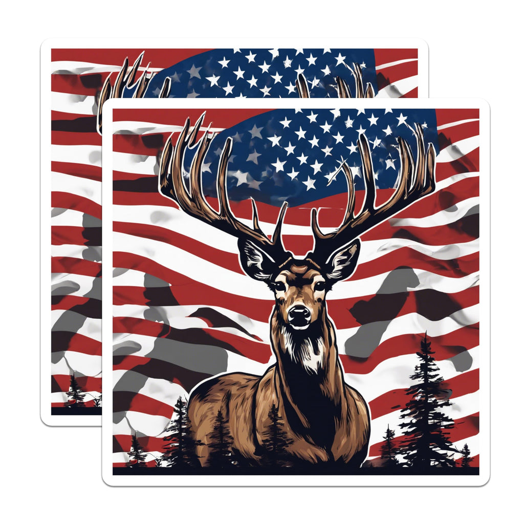 (2 Pack) American Flag Deer Magnets - Patriotic Hunting Design - Wildlife Enthusiast Decor - 5 Inches On Longest Side - Thick Durable Magnet - Made in USA - MAG19654