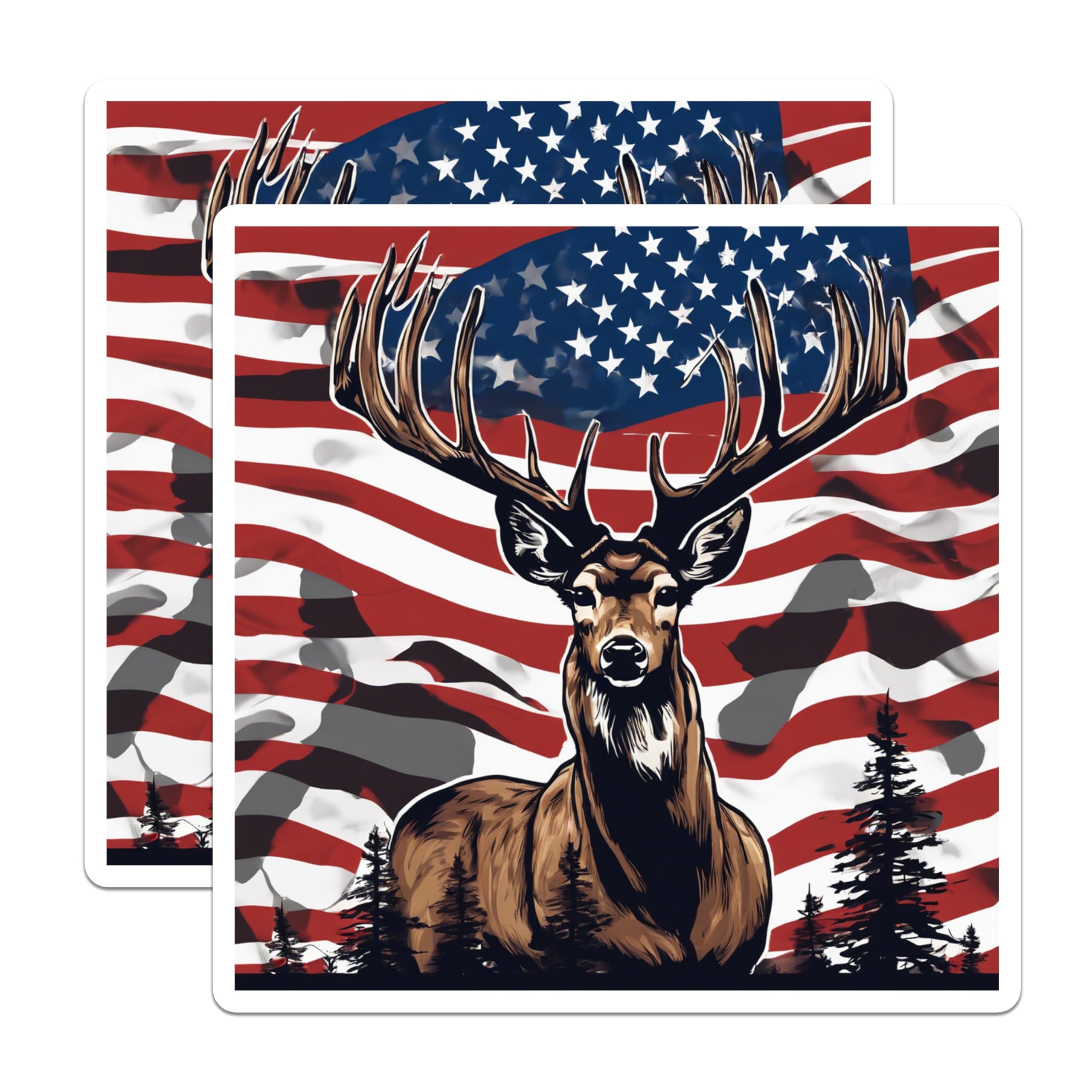 (2 Pack) American Flag Deer Magnets - Patriotic Hunting Design - Wildlife Enthusiast Decor - 5 Inches On Longest Side - Thick Durable Magnet - Made in USA - MAG19654