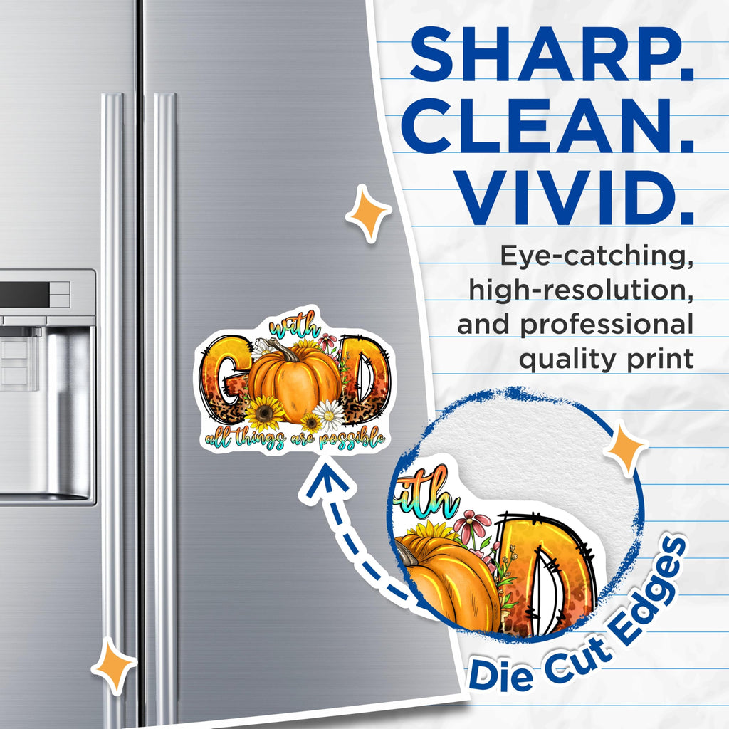 (2 Pack) with God All Things are Possible Magnets - Christian Fridge Decor - Inspirational Fall Art - 5 Inches On Longest Side - Thick Durable Magnet - Made in USA - MAG25593