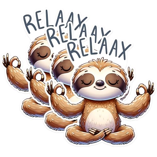 (3 Pack) Relax Sloth Decals - Yoga Sloth Stickers - Funny Laptop Decal - 3 Inches On Longest Side - Easy Peel & Apply - Made in USA - 3MCS1549