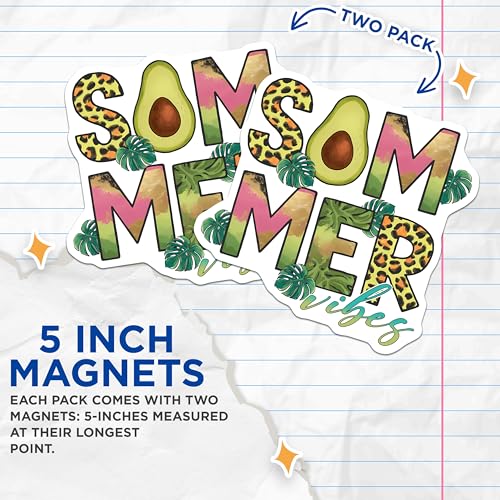 (2 Pack) Summer Vibes Magnets Magnets - 5" On Longest Side - Made in USA - Sticks to Refrigerators & Metal Surfaces - MAG8383