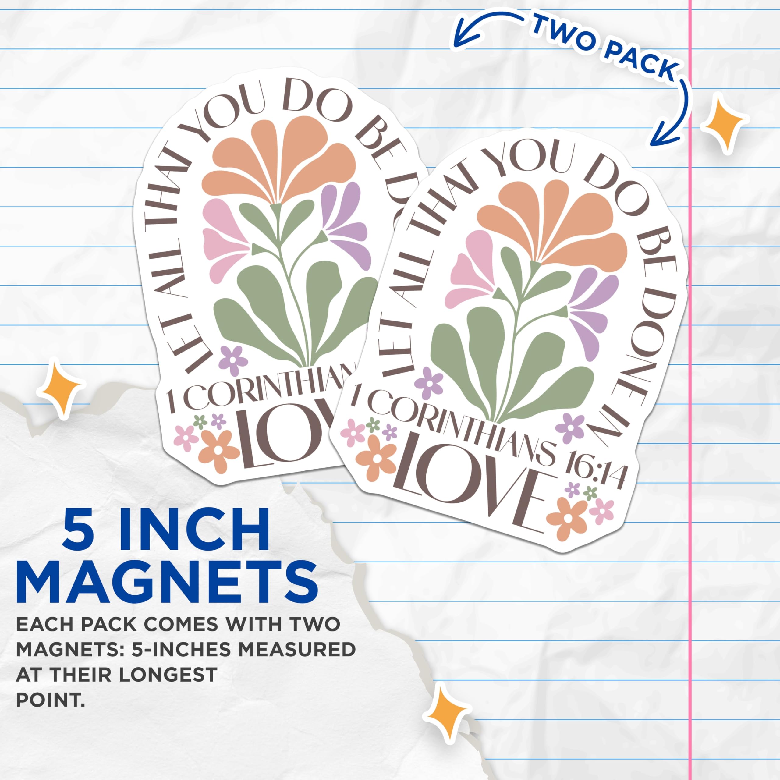 (2 Pack) Inspirational Magnets - Floral Verse Art - Fridge Locker Decor - 5" On Longest Side - Premium Magnet - for Cars, Refrigerators, Toolboxes, Lockers - Made in USA - MAG16627