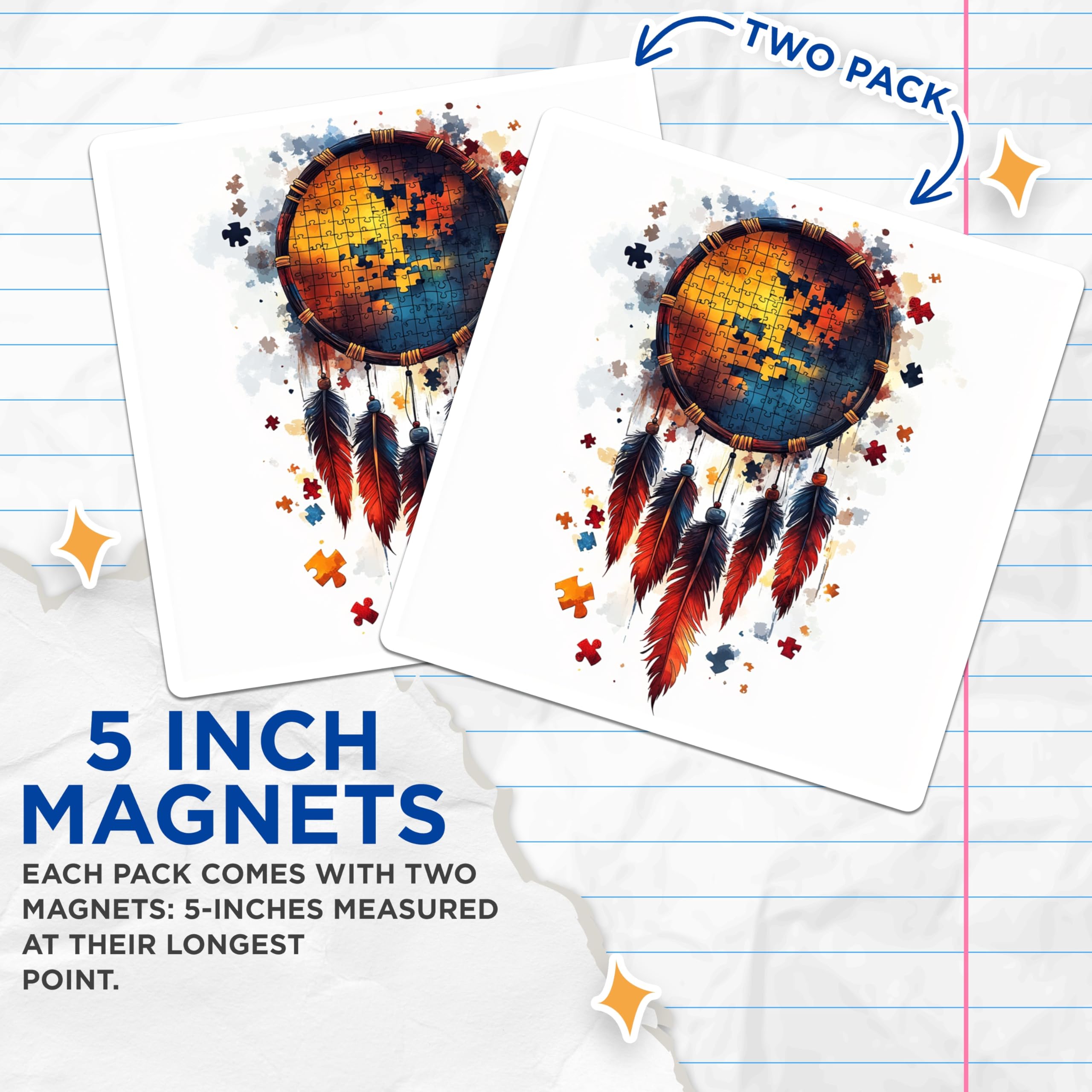 (2 Pack) Puzzle Piece Dreamcatcher Magnets - Autism Awareness Symbol - Boho Inclusion Art - 5 Inches On Longest Side - Thick Durable Magnet - Made in USA - MAG30966