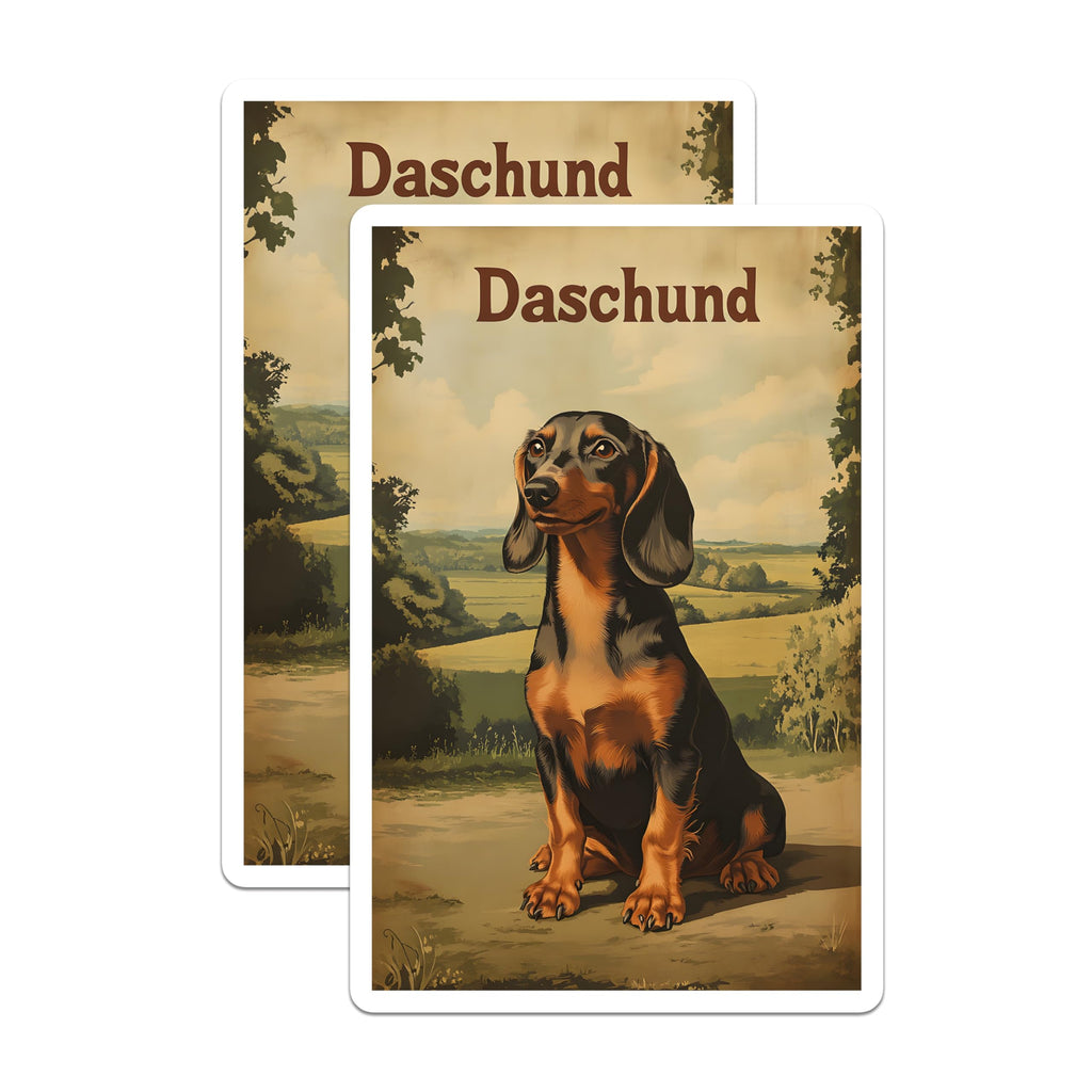(2 Pack) Dachshund Magnets - Charming Wiener Dog Artwork - Retro Dog Breed Countryside Farmhouse Refrigerator Decor - 5 Inches On Longest Side - Thick Durable Magnet - Made in USA - MAG22148