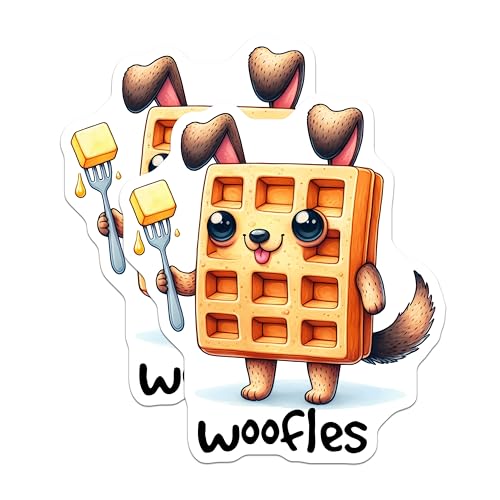 (2 Pack) Cute Waffle Dog Stickers - Funny Breakfast Food - Adorable Character Decal - 5" On Longest Side - Sticks to Smooth Flat Surfaces - Made in USA - BMCS7594