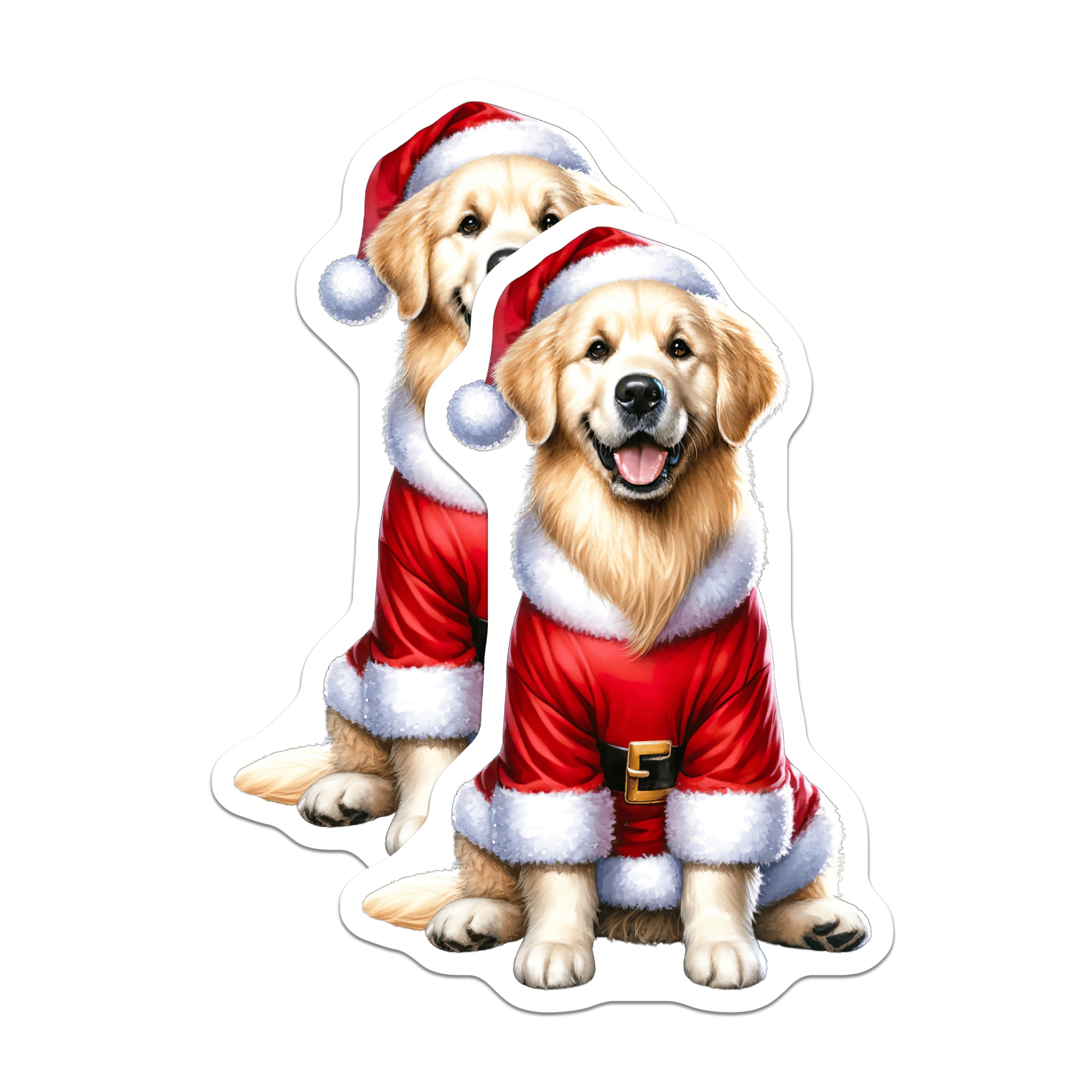 (2 Pack) Golden Retriever Santa Claus Dog Magnets - Festive Christmas Animal Decor - Refrigerator Holiday Pet Accent - 5 Inches On Longest Side - Thick Durable Magnet - Made in USA - MAG23300