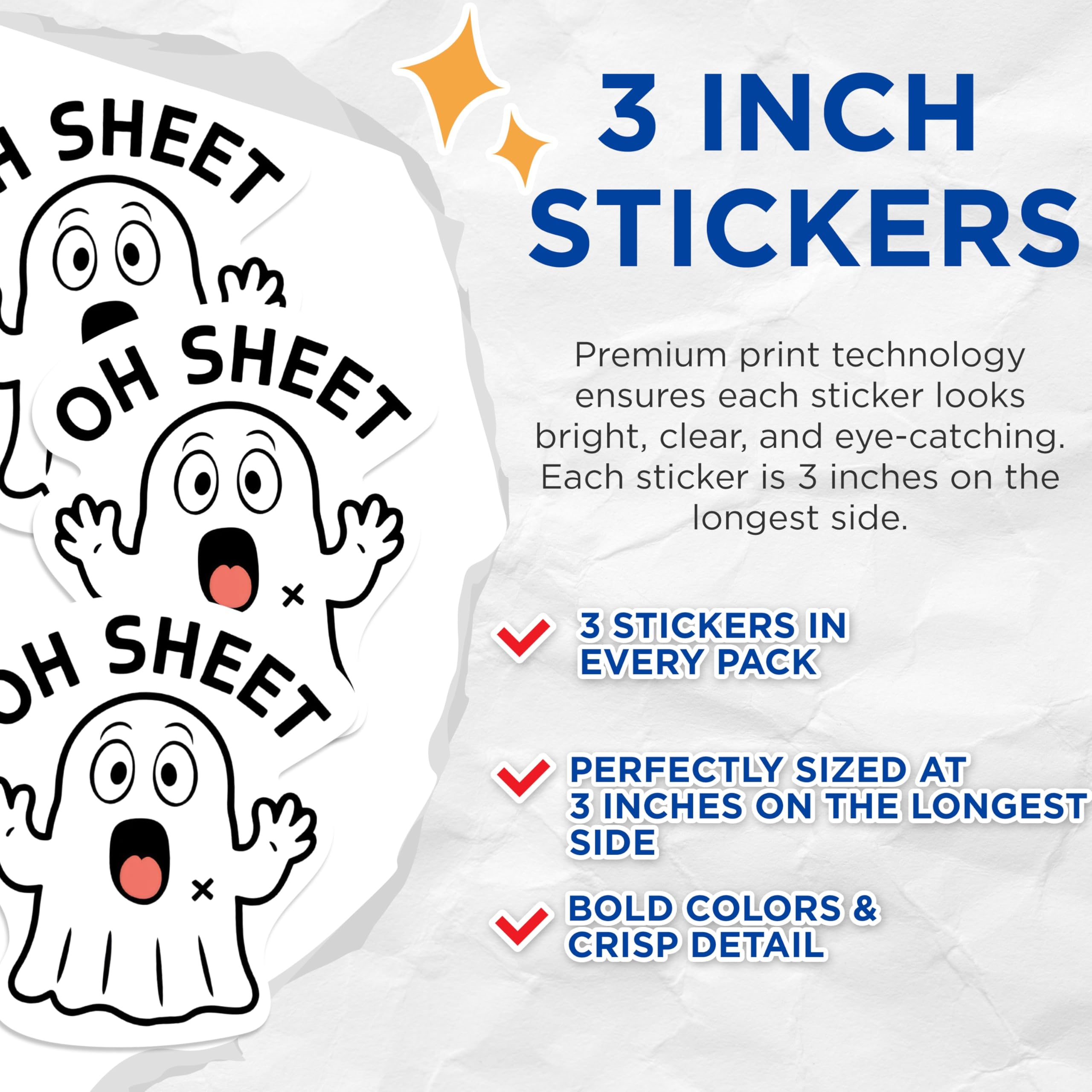 (3 Pack) Funny Ghost Decals - Oh Sheet - Spooky Season Laptop Decal - 3 Inches On Longest Side - Easy Peel & Apply - Made in USA - 3MCS1179