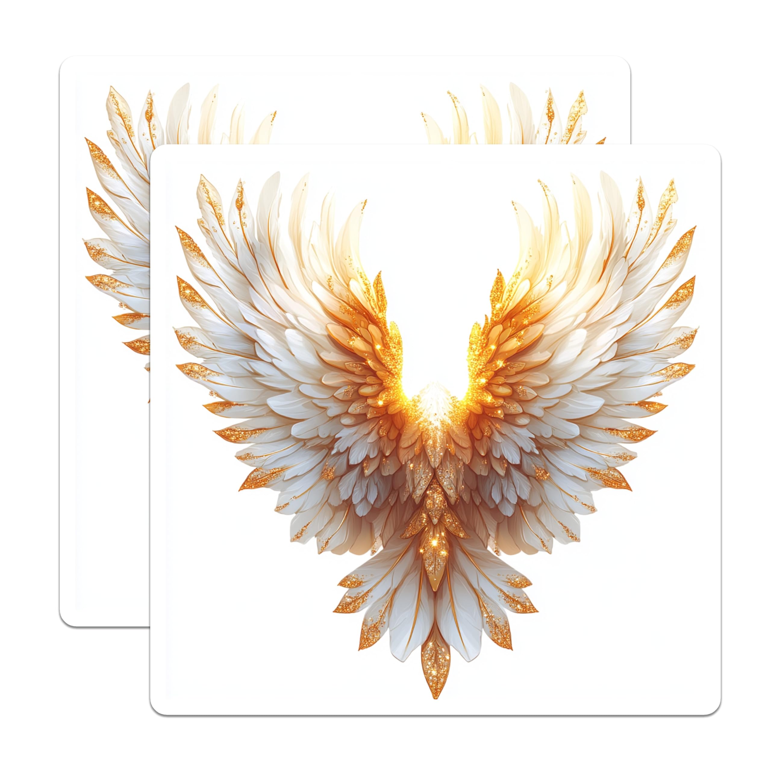 (2 Pack) Majestic Angelic Wings Magnets - Golden White Glitter Feathers - Ethereal Sparkle Celestial Fantasy Decor Art - 5 Inches On Longest Side - Thick Durable Magnet - Made in USA - MAG23672