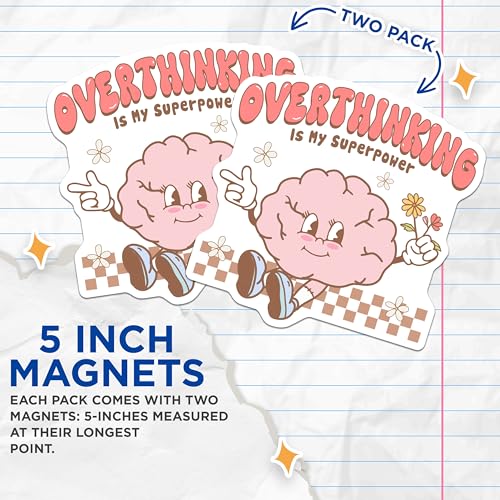 (2 Pack) Overthinking is My Superpower Magnets - Positive Brain - Fun Desk Accessories - 5" On Longest Side - for Cars, Fridges, Toolboxes - Made in USA - MAG7258