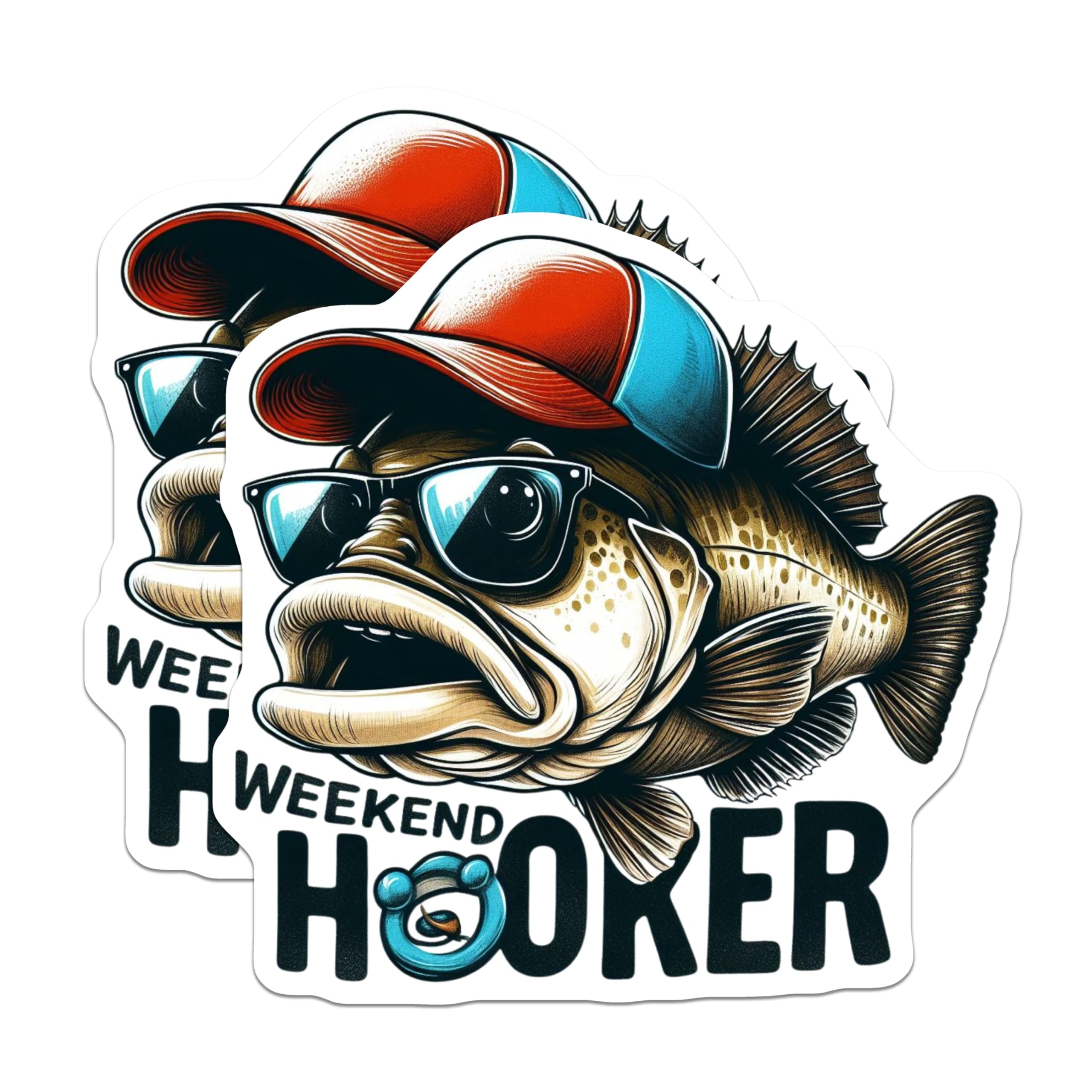 (2 Pack) Weekend Hooker Stickers - Funny Fishing Stickers - Angler Meme Decal - 5" On Longest Side - Sticks to Smooth Flat Surfaces - Made in USA - BMCS4577