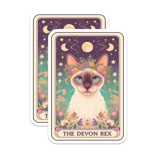 (2 Pack) Devon Rex Cat Stickers - Illustrated Cat Art Stickers - Floral Animal Sticker - 5" On Longest Side - Sticks to Smooth Flat Surfaces - Made in USA - BMCS4829