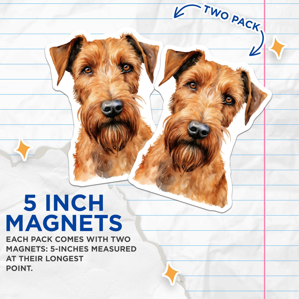 (2 Pack) Irish Terrier Dog Magnets - Watercolor Canine Art - Irish Terrier Lover Decor - Pet Breed Enthusiast Collectible - 5 Inches On Longest Side - Thick Durable Magnet - Made in USA - MAG24815