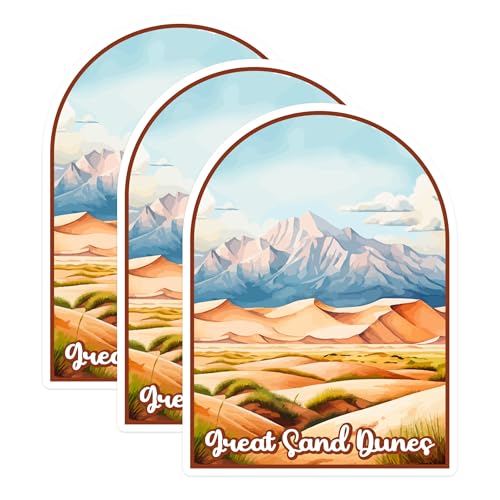 (3 Pack) Great Sand Dunes Decals - Colorado Landscape Decals - Mountain Desert Decal - 3 Inches On Longest Side - Easy Peel & Apply - Made in USA - 3MCS0405