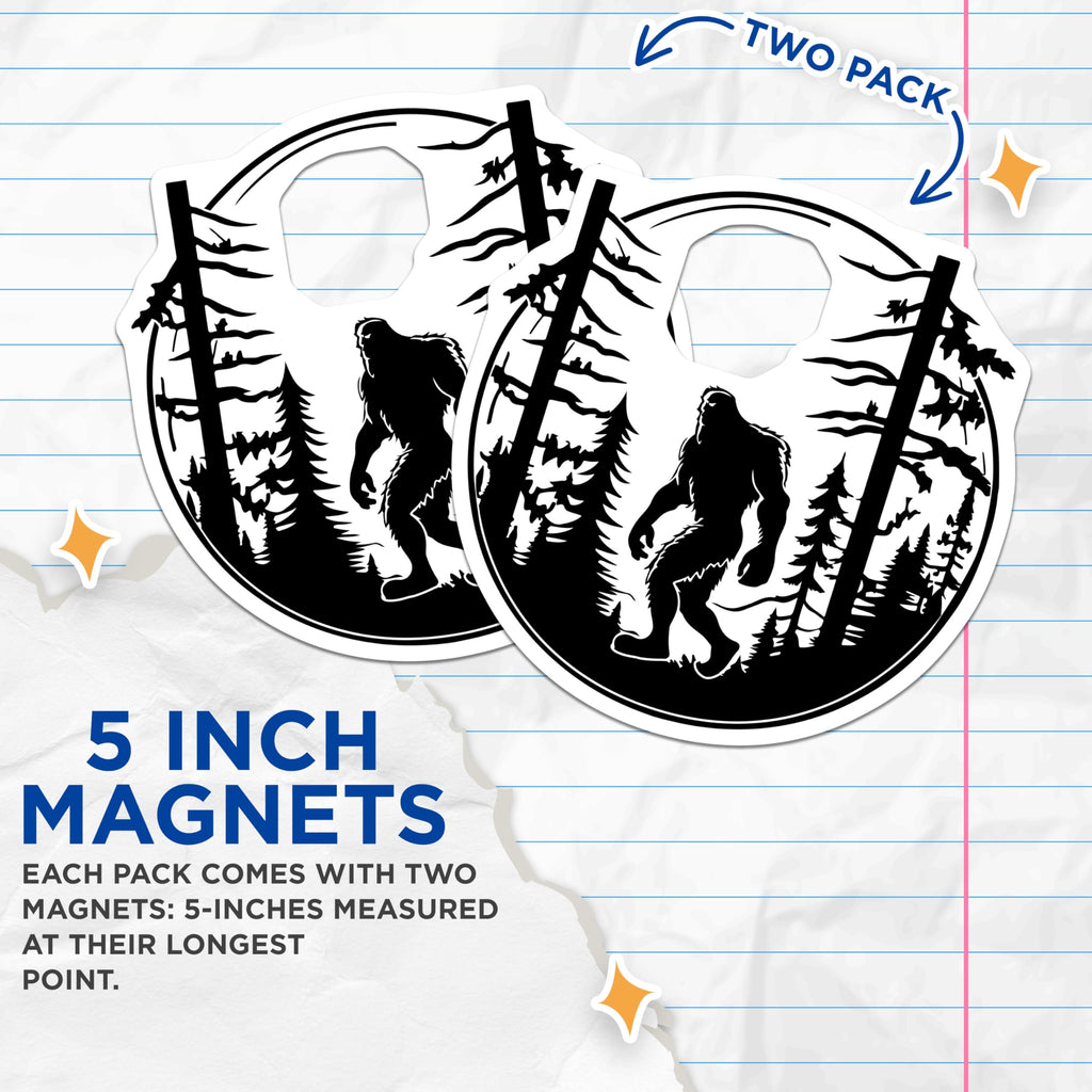 (2 Pack) Bigfoot Magnets - Sasquatch Forest Woods Decor - Legendary Cryptid Creature Folklore - 5 Inches On Longest Side - Thick Durable Magnet - Made in USA - MAG21712