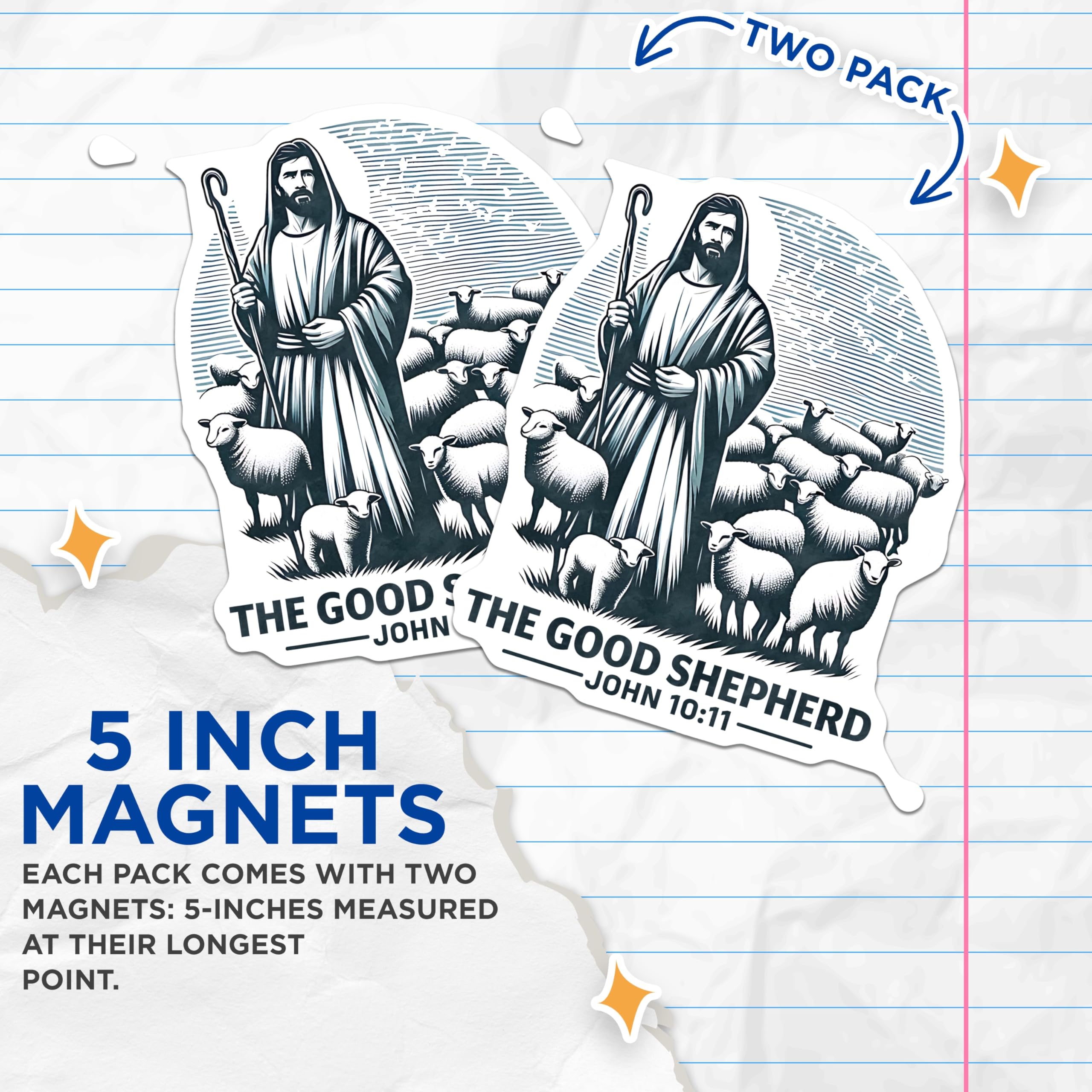 (2 Pack) Good Shepherd Jesus Magnets - Religious Home Decor - John 10:11 Scripture - 5 Inches On Longest Side - Thick Durable Magnet - Made in USA - MAG29669