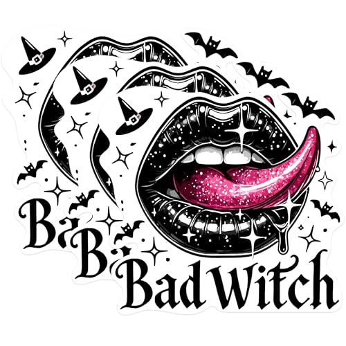 (3 Pack) Bad Witch Decals - Spooky Season Stickers - Halloween Laptop Decals - 3 Inches On Longest Side - Easy Peel & Apply - Made in USA - 3MCS0930