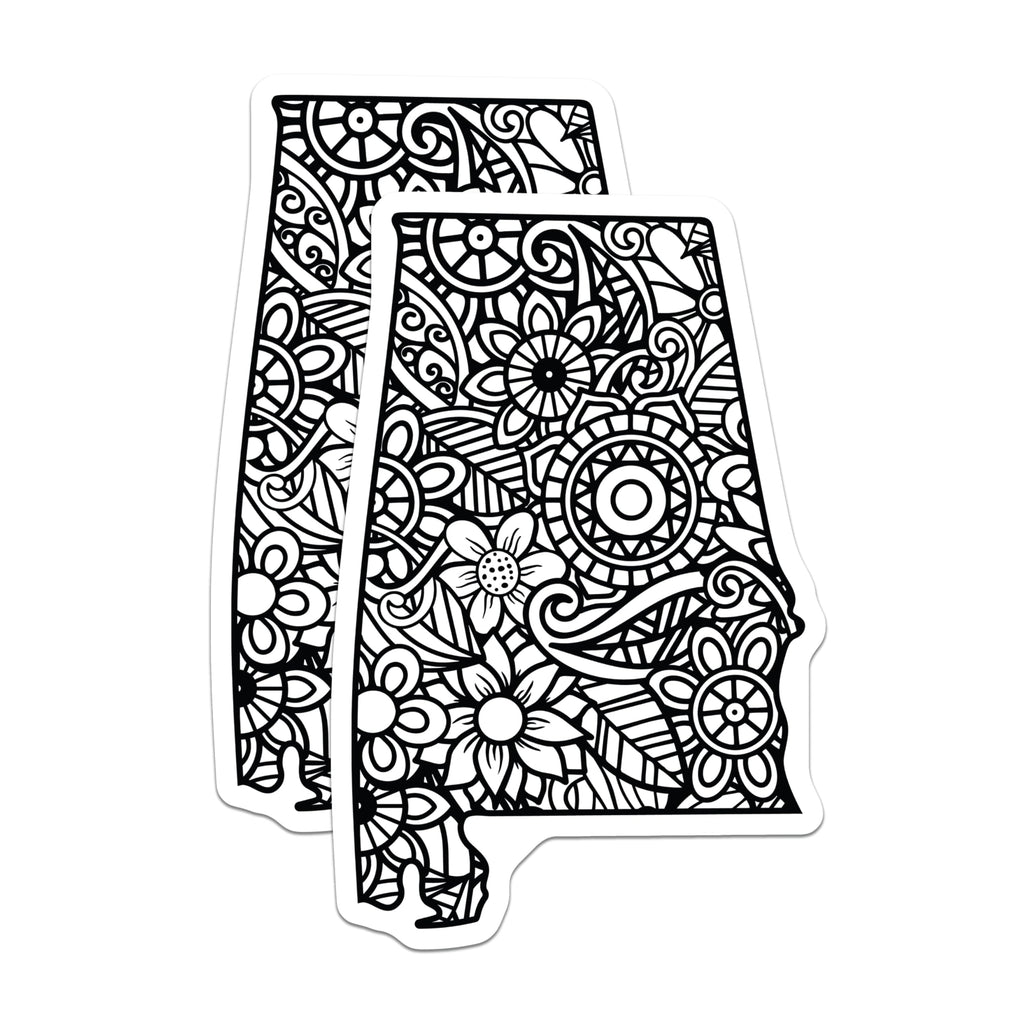 (2 Pack) Alabama State Stickers - Floral Design Sticker - State Pride Stickers - 5" On Longest Side - Sticks to Smooth Flat Surfaces - Made in USA - BMCS18724