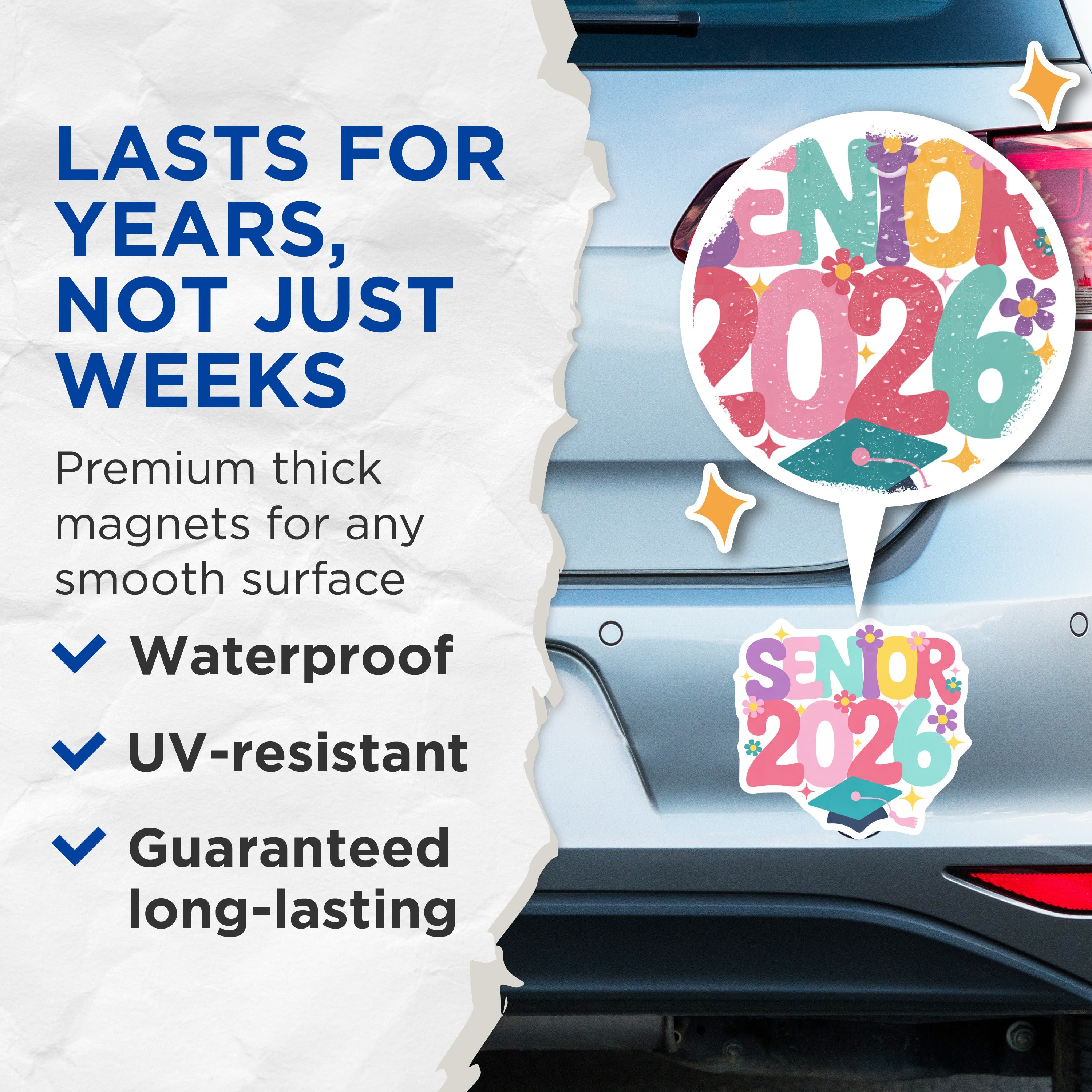 (2 Pack) Senior 2026 Magnets - Class of 2026 Celebration - Academic Achievement Memento - 5 Inches On Longest Side - Thick Durable Magnet - Made in USA - MAG38979