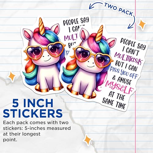 (2 Pack) Unicorn Humor Stickers - Funny Meme Stickers - Sassy Stickers for Laptops and Water Bottles - 5" On Longest Side - Sticks to Any Smooth Flat Surface - Made in USA - BMCS3347
