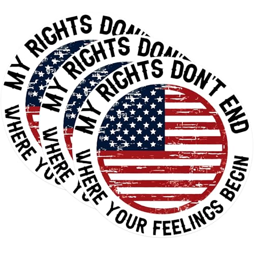 (3 Pack) American Flag Decals - My Rights Don't End - Laptop Decal - 3 Inches On Longest Side - Easy Peel & Apply - Made in USA - 3MCS0941
