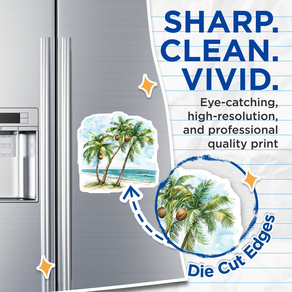 (2 Pack) Palm Tree Beach Magnets - Tropical Ocean Scene - Coastal Decor - 5 Inches On Longest Side - Thick Durable Magnet - Made in USA - MAG38906