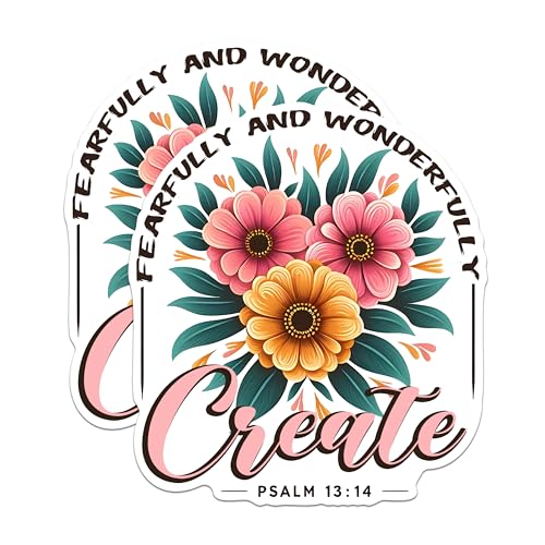 (2 Pack) Fearfully and Wonderfully Made Stickers - Bible Verse Stickers - Inspirational Christian Stickers - 5" On Longest Side - Sticks to Any Smooth Flat Surface - Made in USA - BMCS2826