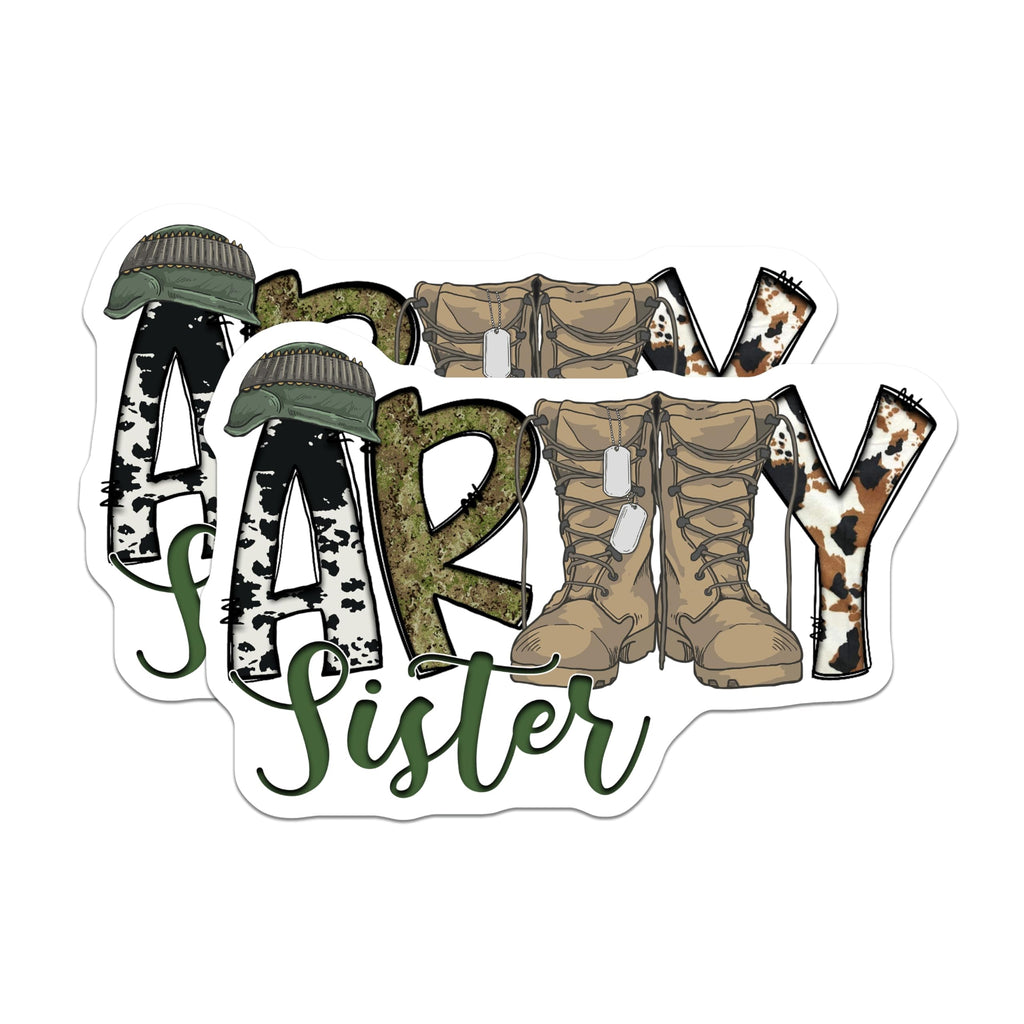 (2 Pack) Army Sister Magnets - Military Family Support - Proud Soldier Sister Home Decor Display - 5 Inches On Longest Side - Thick Durable Magnet - Made in USA - MAG30274