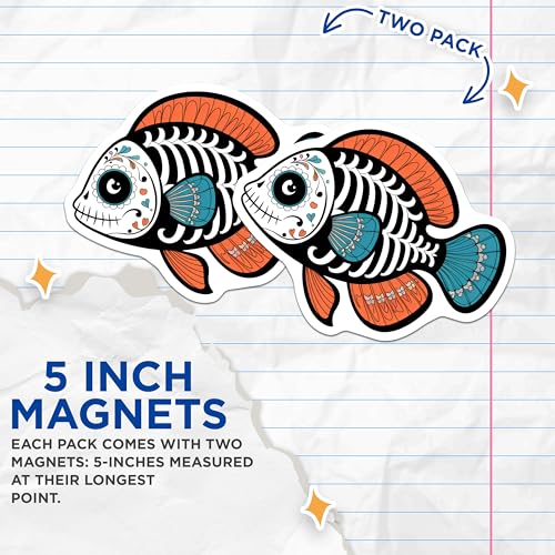 (2 Pack) Day of The Dead Fish Magnet - Halloween Decor - 5" On Longest Side - Sticks to Smooth Flat Surfaces - Made in USA - MAG9463