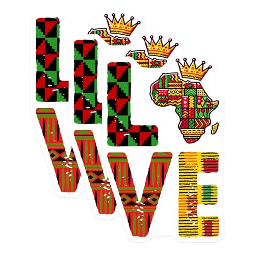 (3 Pack) African Love Decals - Continent with Crown - Kwanzaa Colors Decals - 3 Inches On Longest Side - Easy Peel & Apply - Made in USA - 3MCS6134