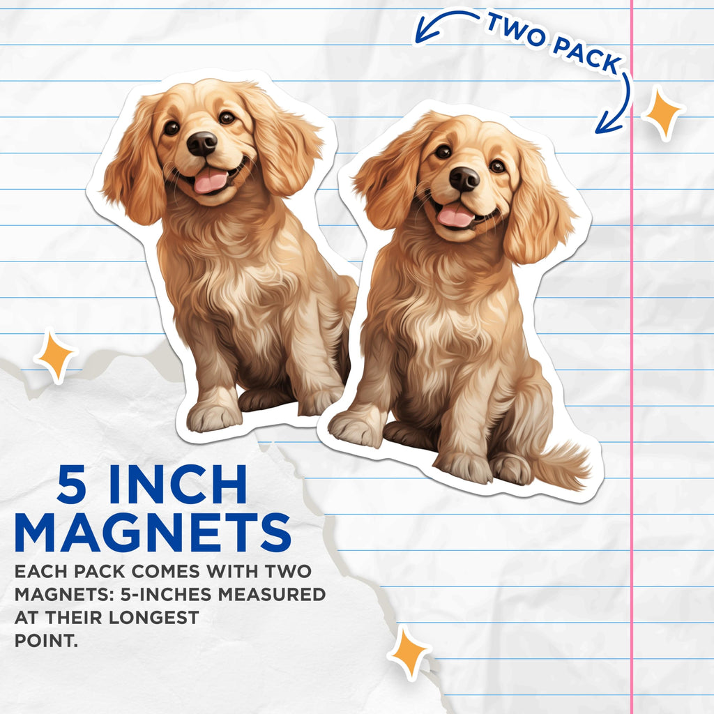 (2 Pack) Golden Retriever Puppy Magnets - Cute Dog Lover - Pet Parent Decor - 5 Inches On Longest Side - Thick Durable Magnet - Made in USA - MAG30194