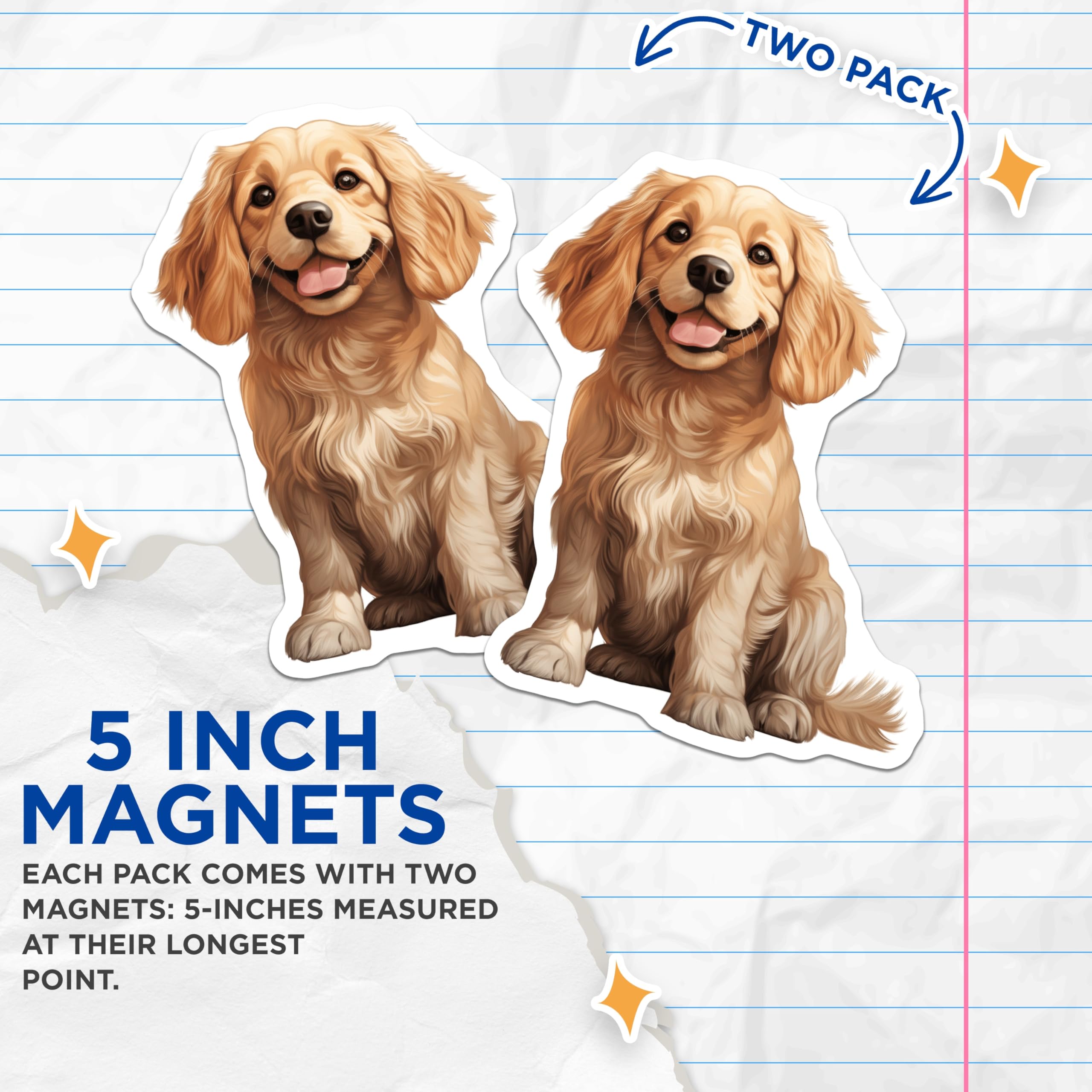 (2 Pack) Golden Retriever Puppy Magnets - Cute Dog Lover - Pet Parent Decor - 5 Inches On Longest Side - Thick Durable Magnet - Made in USA - MAG30194