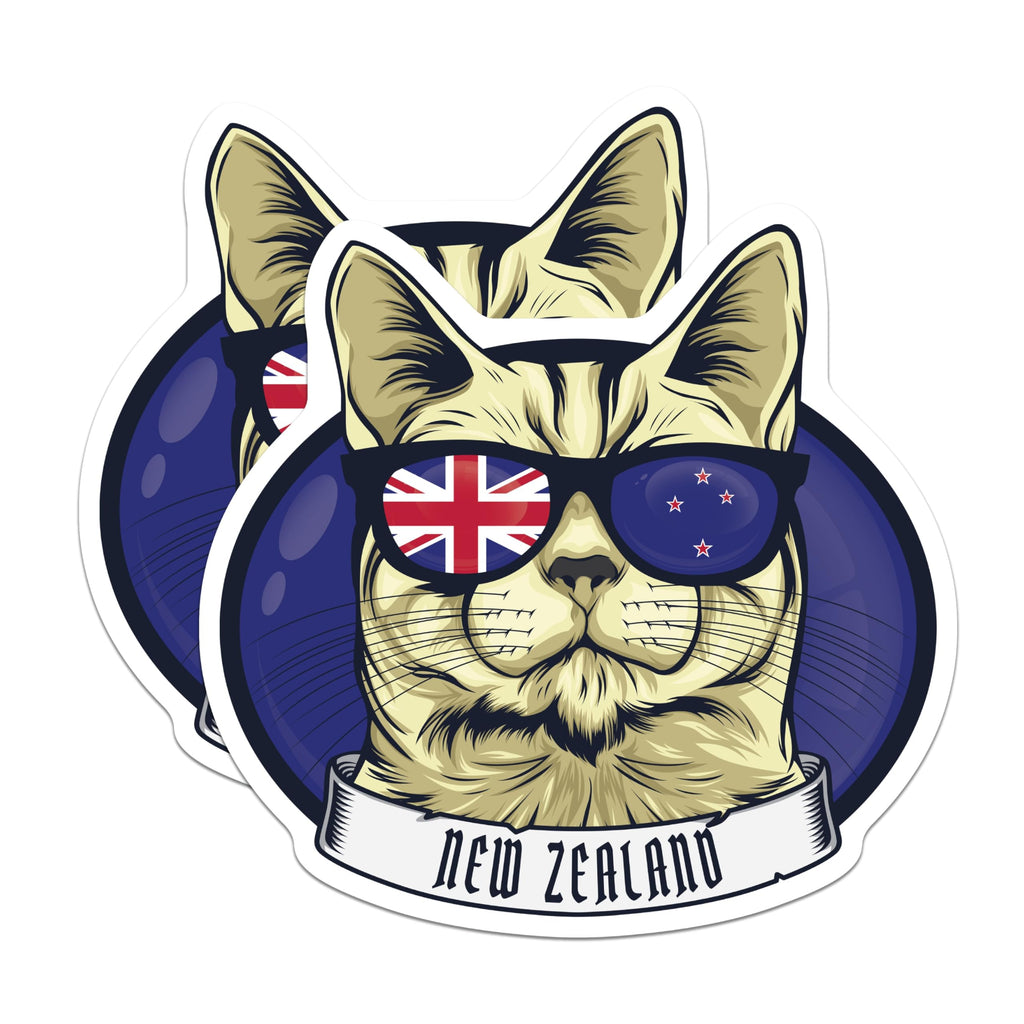 (2 Pack) New Zealand Cat Magnets - Kiwi Cat Art - Cool Cat Souvenir Magnets - 5" On Longest Side - Premium Magnet - for Cars, Refrigerators, Toolboxes, Lockers - Made in USA - MAG18961