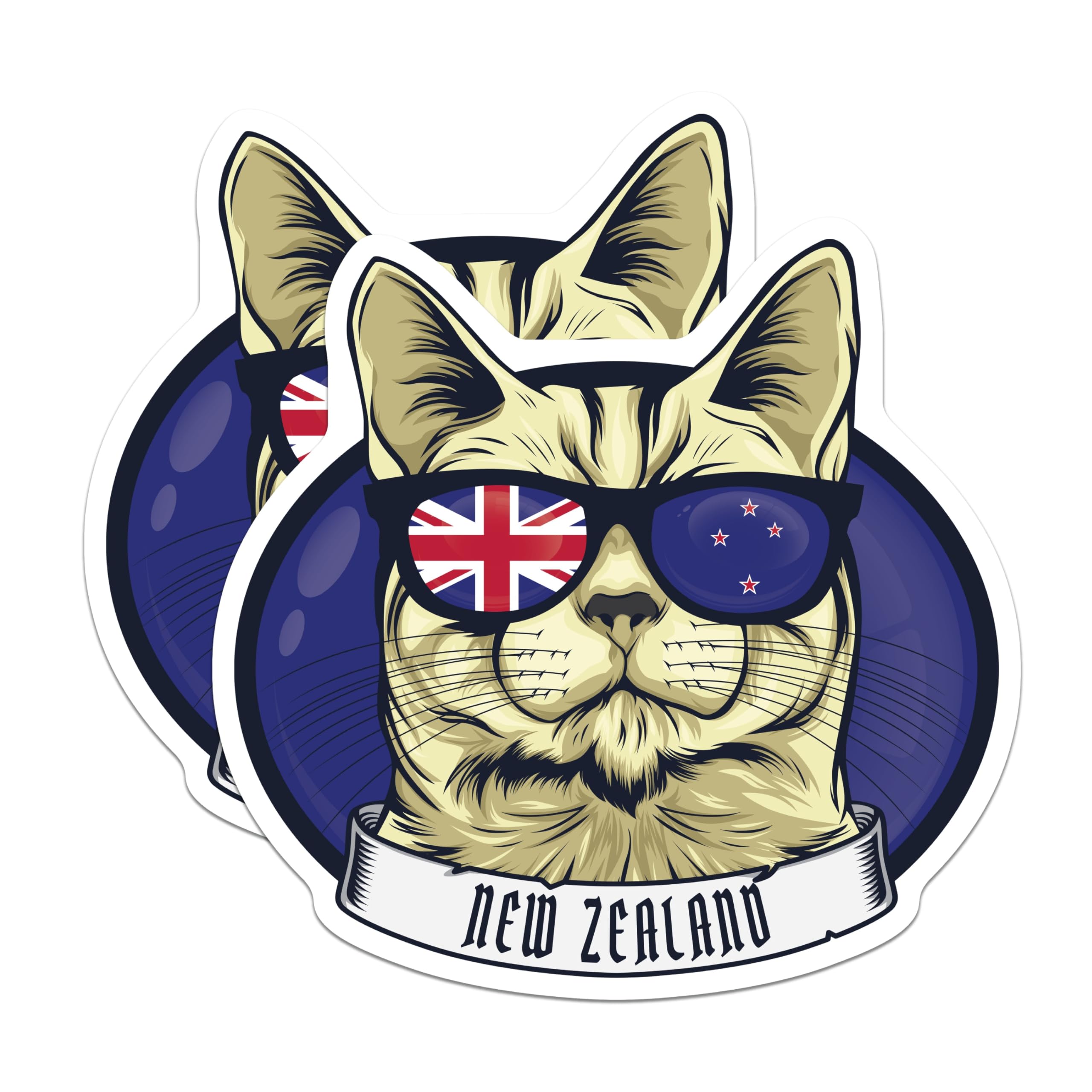 (2 Pack) New Zealand Cat Magnets - Kiwi Cat Art - Cool Cat Souvenir Magnets - 5" On Longest Side - Premium Magnet - for Cars, Refrigerators, Toolboxes, Lockers - Made in USA - MAG18961