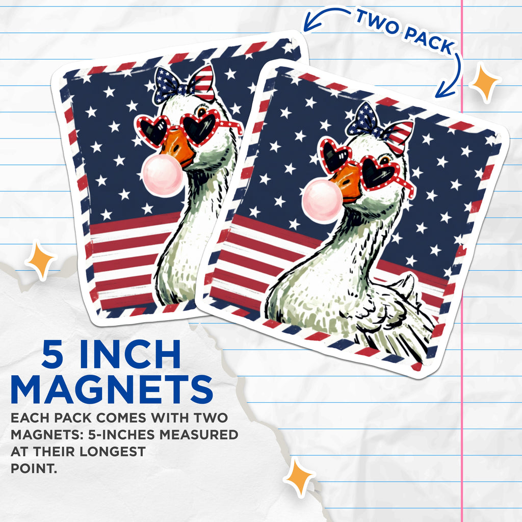 (2 Pack) Patriotic Goose Magnets - American Flag Animal Decor - Funny 4th of July Refrigerator Art - 5 Inches On Longest Side - Thick Durable Magnet - Made in USA - MAG36121