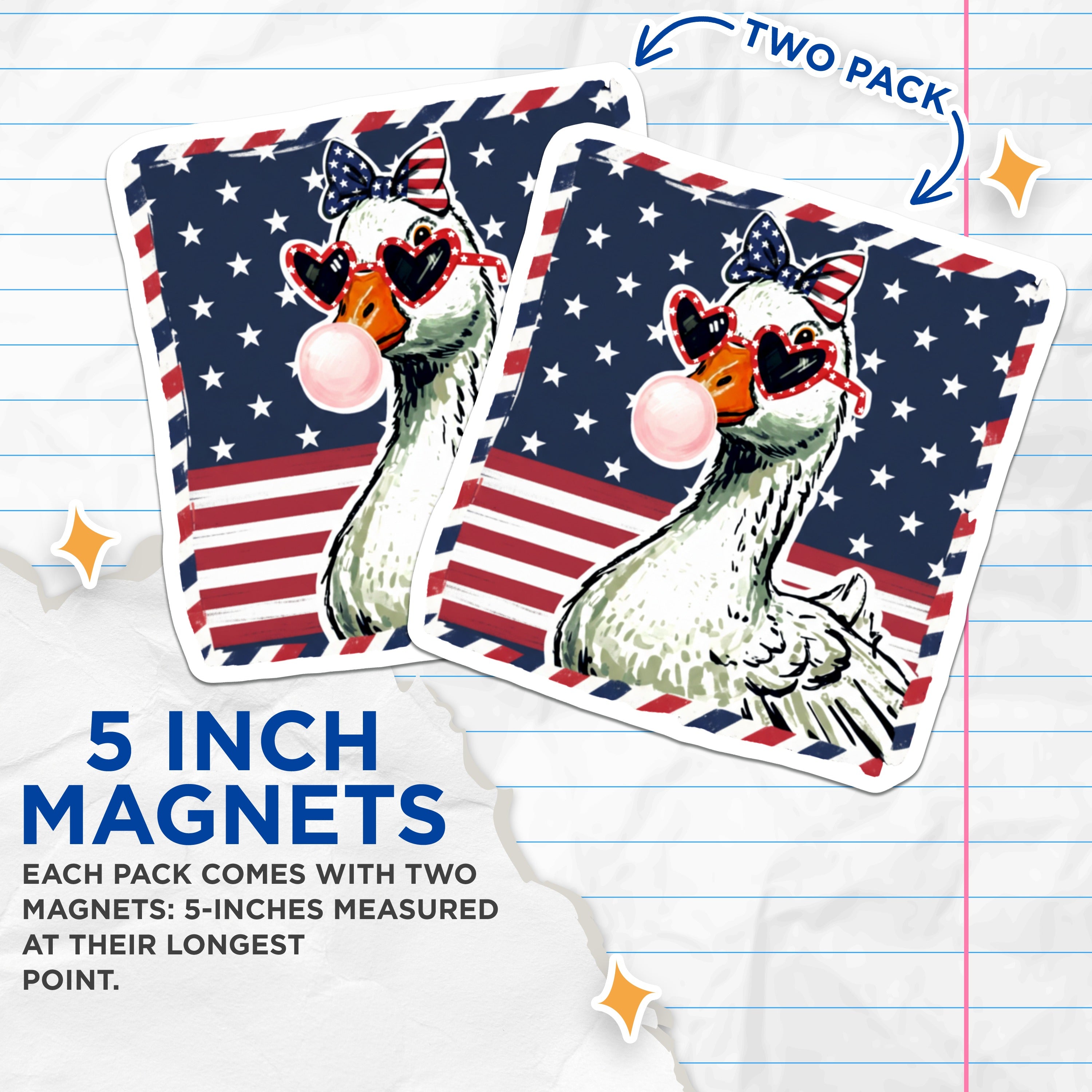 (2 Pack) Patriotic Goose Magnets - American Flag Animal Decor - Funny 4th of July Refrigerator Art - 5 Inches On Longest Side - Thick Durable Magnet - Made in USA - MAG36121