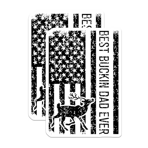 (2 Pack) Best Buckin Dad Ever Stickers - Deer Hunting Dad Stickers - Patriotic American Flag Stickers - 5" On Longest Side - Sticks to Smooth Flat Surfaces - Made in USA - BMCS4773