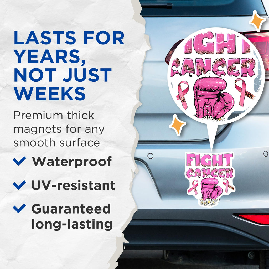 (2 Pack) Fight Cancer Magnets - Boxing Glove Magnets - Awareness Ribbon - 5" On Longest Side - Premium Magnet - for Cars, Refrigerators, Toolboxes, Lockers - Made in USA - MAG16575