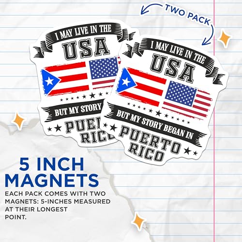 (2 Pack) USA Puerto Rico Magnets Magnets - Dual Flags - Puerto Rican Heritage - 5" On Longest Side - Made in USA - Sticks to Refrigerators & Metal Surfaces - MAG9011
