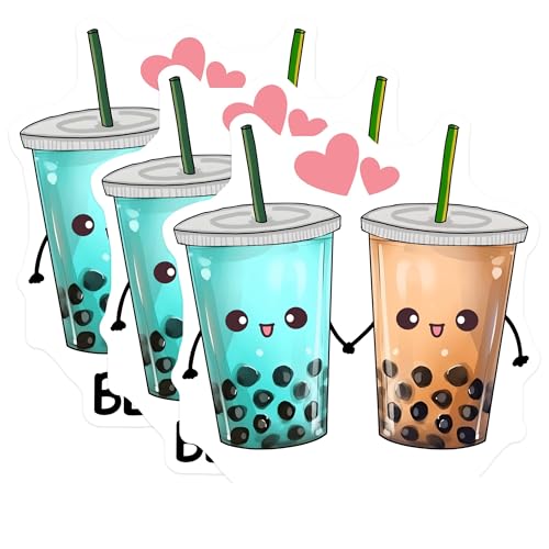 (3 Pack) Boba Tea Decals - Bestea Friends - Bubble Tea Stickers - 3 Inches On Longest Side - Easy Peel & Apply - Made in USA - 3MCS6522