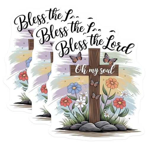 (3 Pack) Bless The Lord Decals - Christian Stickers - Butterfly Flower Decals- 3 Inches On Longest Side - Easy Peel & Apply - Made in USA - 3MCS5154