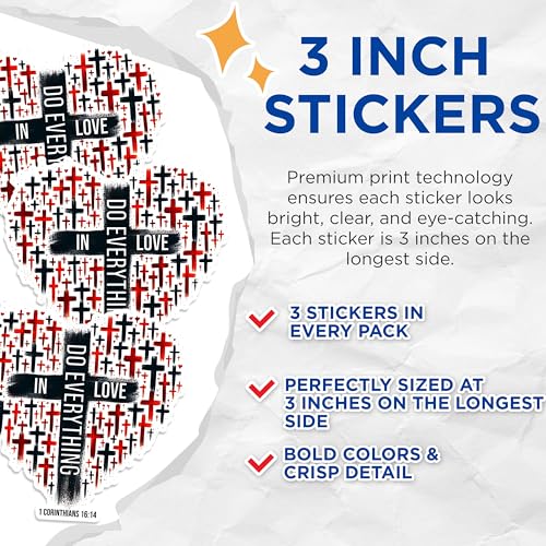 (3 Pack) Christian Cross Decals - Religious Faith Stickers - Inspirational Saying Decals - 3 Inches On Longest Side - Easy Peel & Apply - Made in USA - 3MCS1634