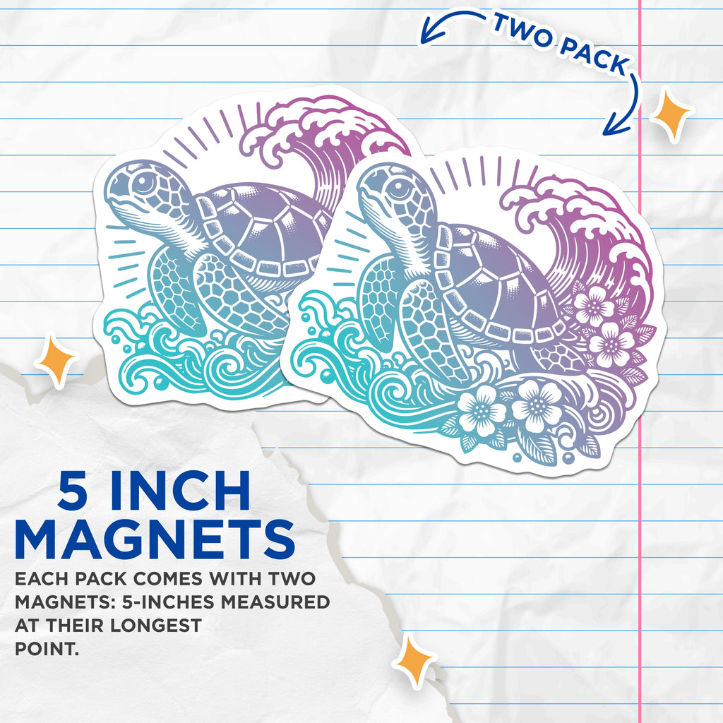 (2 Pack) Sea Turtle Ocean Magnets - Hawaiian Coastal Decor - Tropical Beach Fridge Accent - Marine Life Enthusiast Locker Magnets - 5" - Thick Durable Magnet - Made in USA - MAG39828